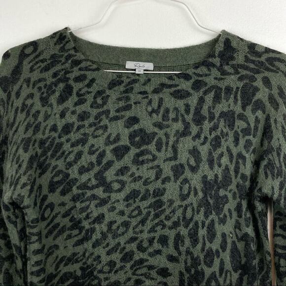 RAILS Wool/Alpaca Blend Joanna Animal Print Crewneck Sweater in Olive Leopard - Picture 3 of 12